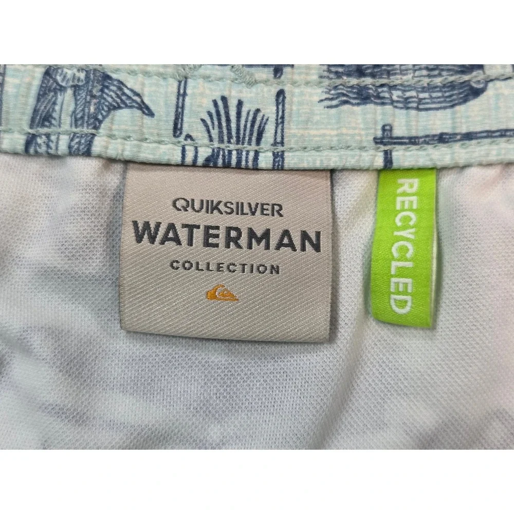 Quiksilver Waterman Fishing Board Shorts Mens XL Blue Marlin Print Swim Trunks